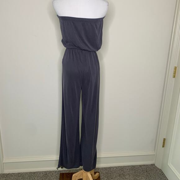 Grey Jersey Strapless Jumpsuit Sz Small Casual Beach - Picture 2 of 10